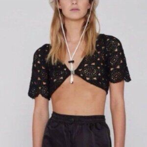ROTATE Milandran Crochet Cotton-Blend Top